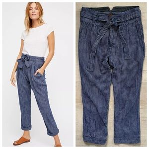 FREE PEOPLE 6 8 Rumors Yarn Dye Harem Pants in Indigo Combo • Navy Blue